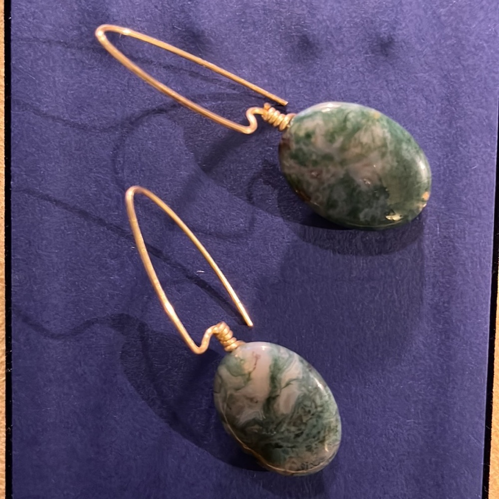 Moss Agate gold plated earrings